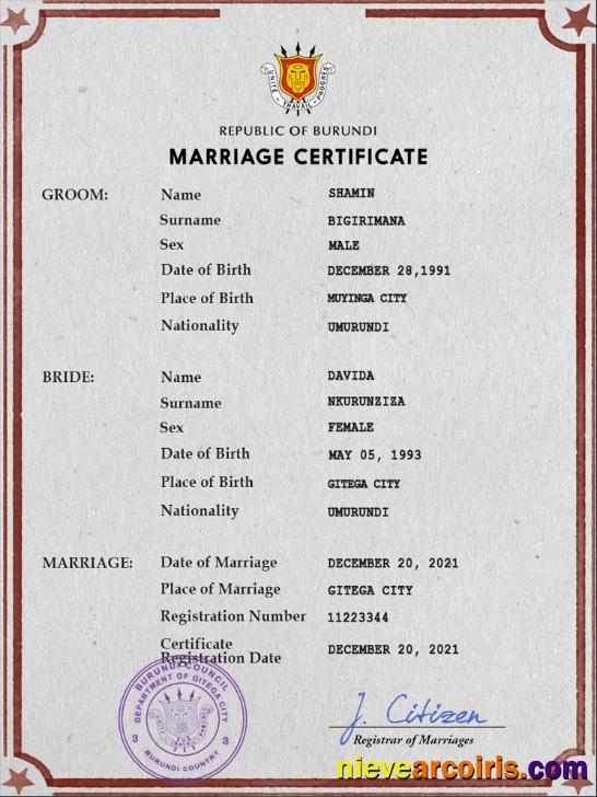 Burundi marriage certificate